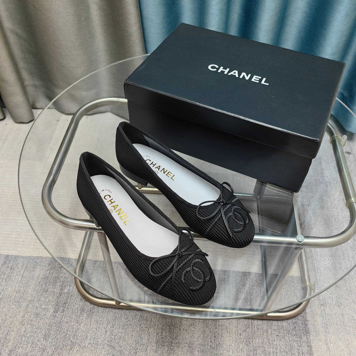 CC 25P Ballet Flat Black Striped Fabric