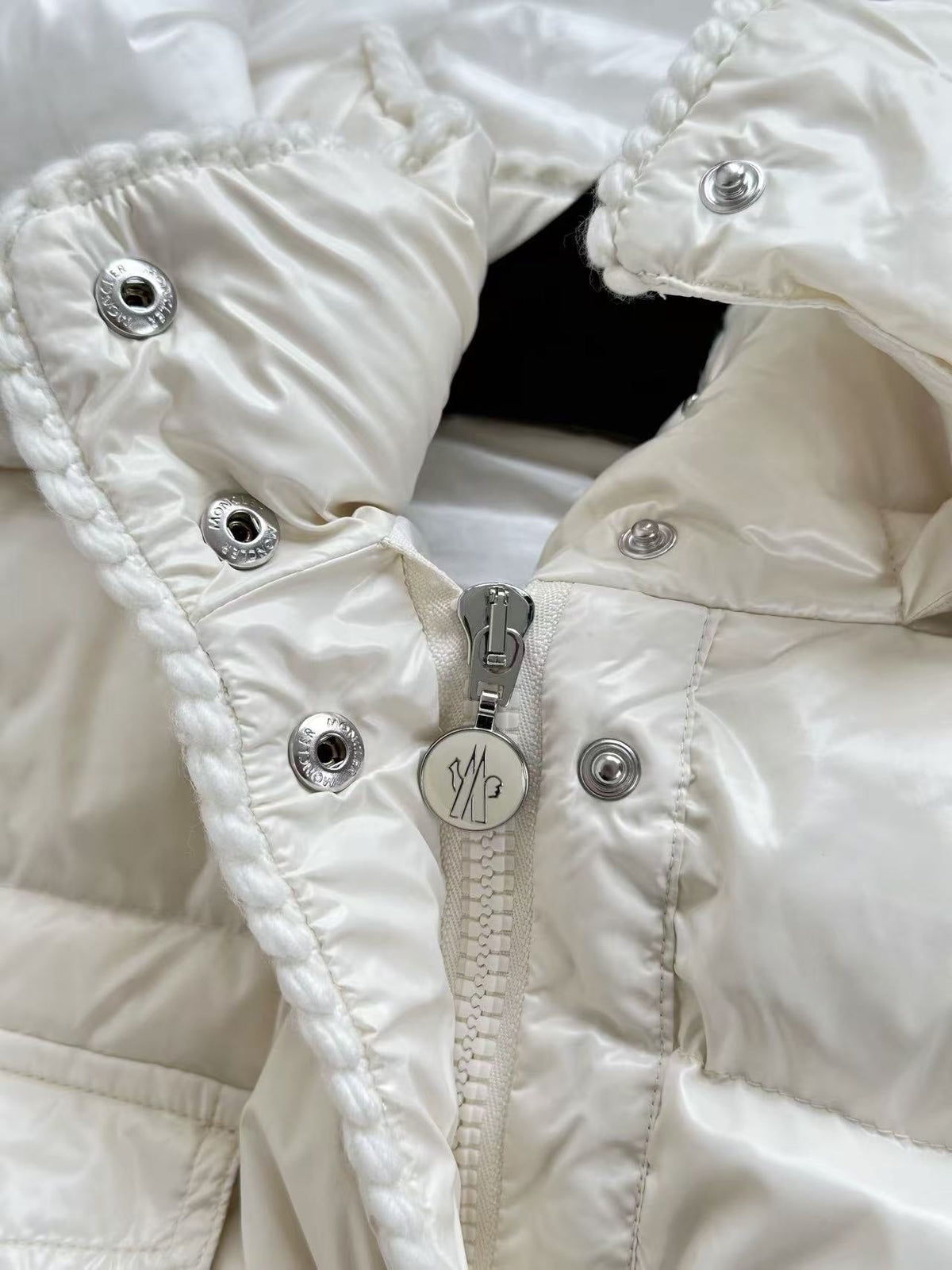 MC 2025 Hooded Down Jacket White Nylon Fabric