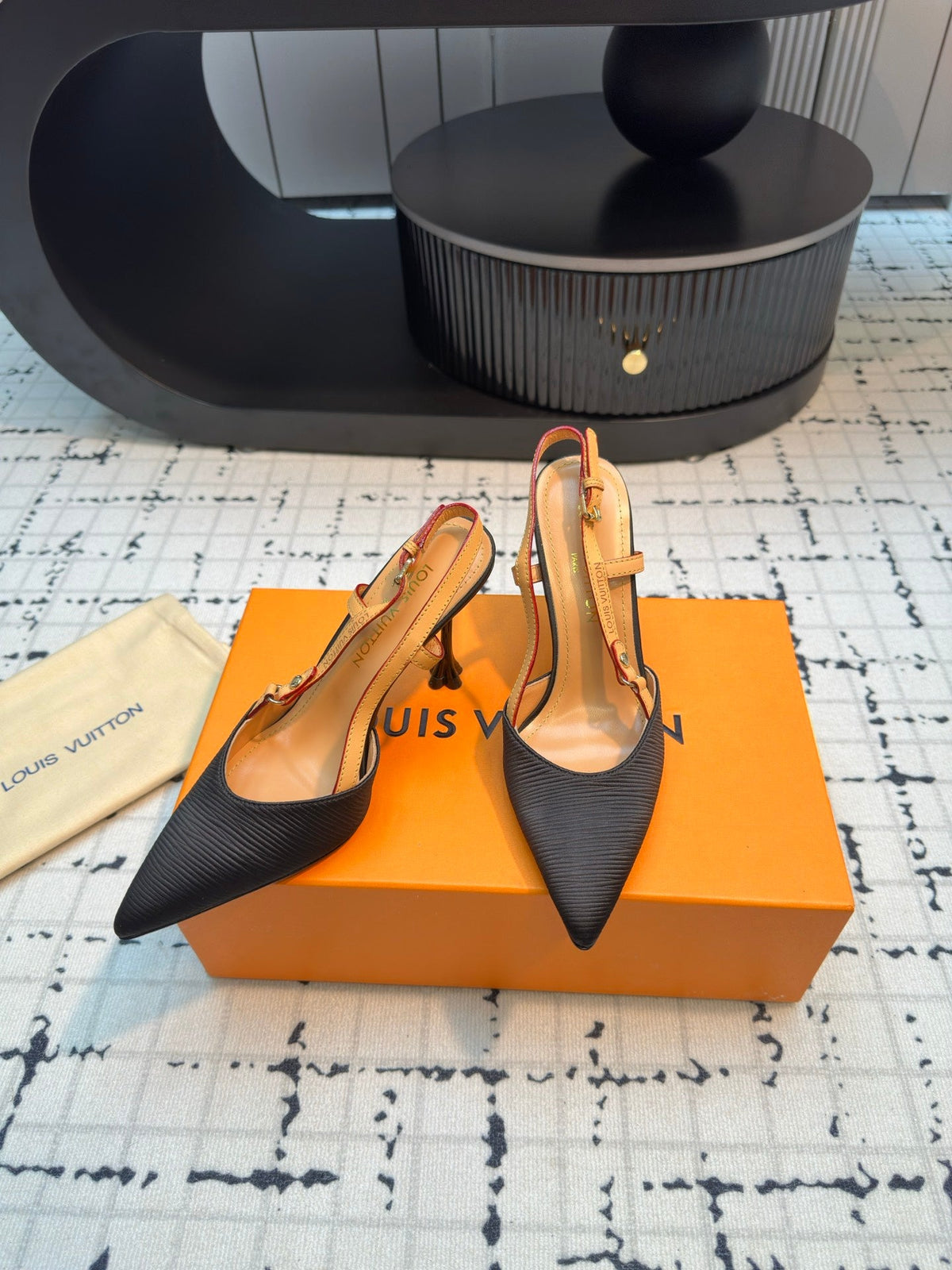 LV Blossom Slingback Pump 95mm Black Embroidered Fabric