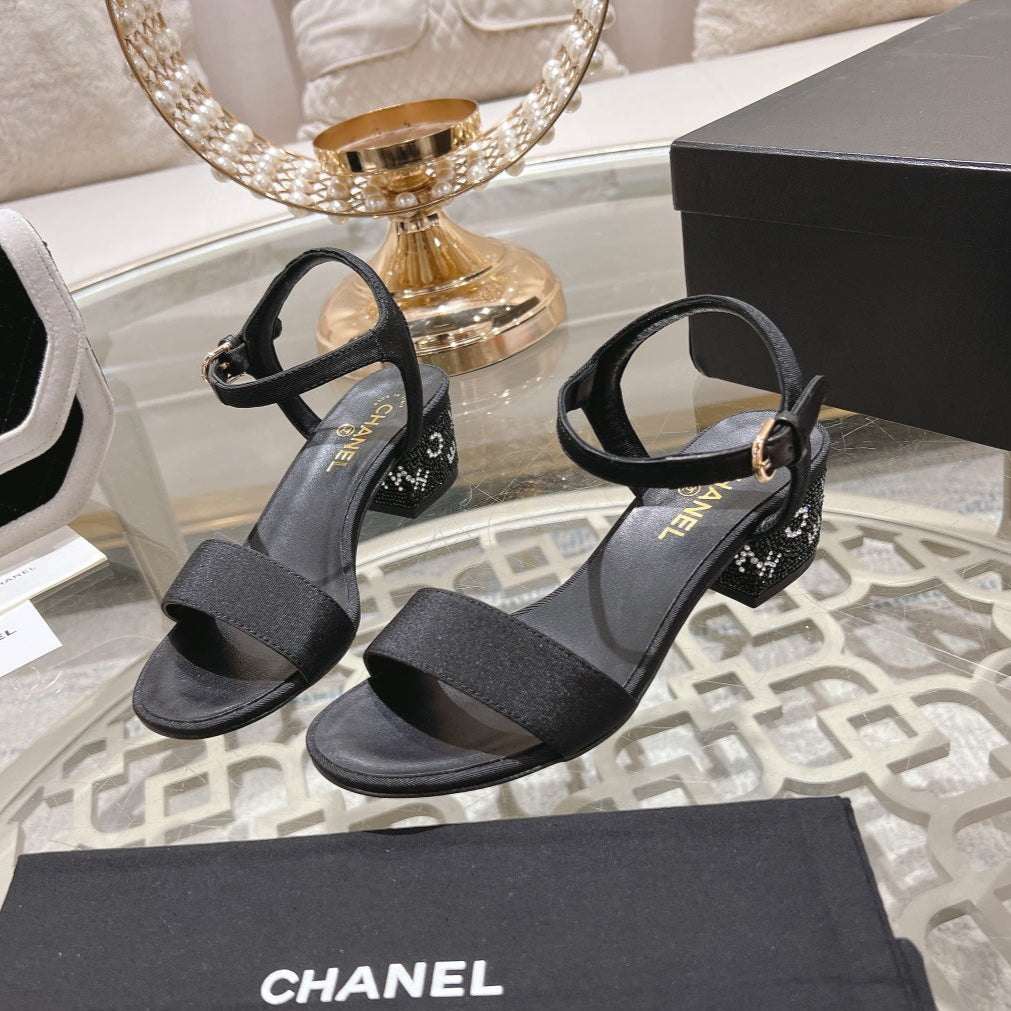 CC 25C 5CM Mid Heed Sandals Black Fabric 213321