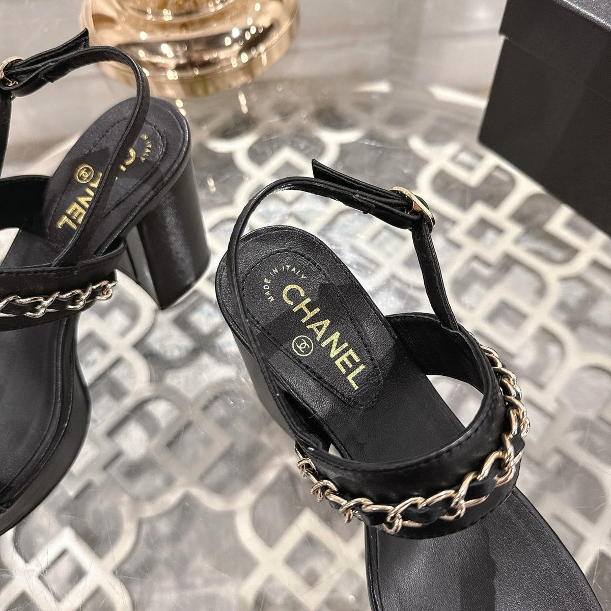 CC 25 Sandal Platform Heels Black Lambskin 268975