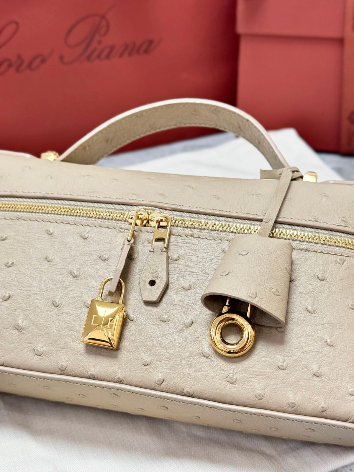LP 2026 Extra Bag L23 Ostrich Leather With Gold Hardware