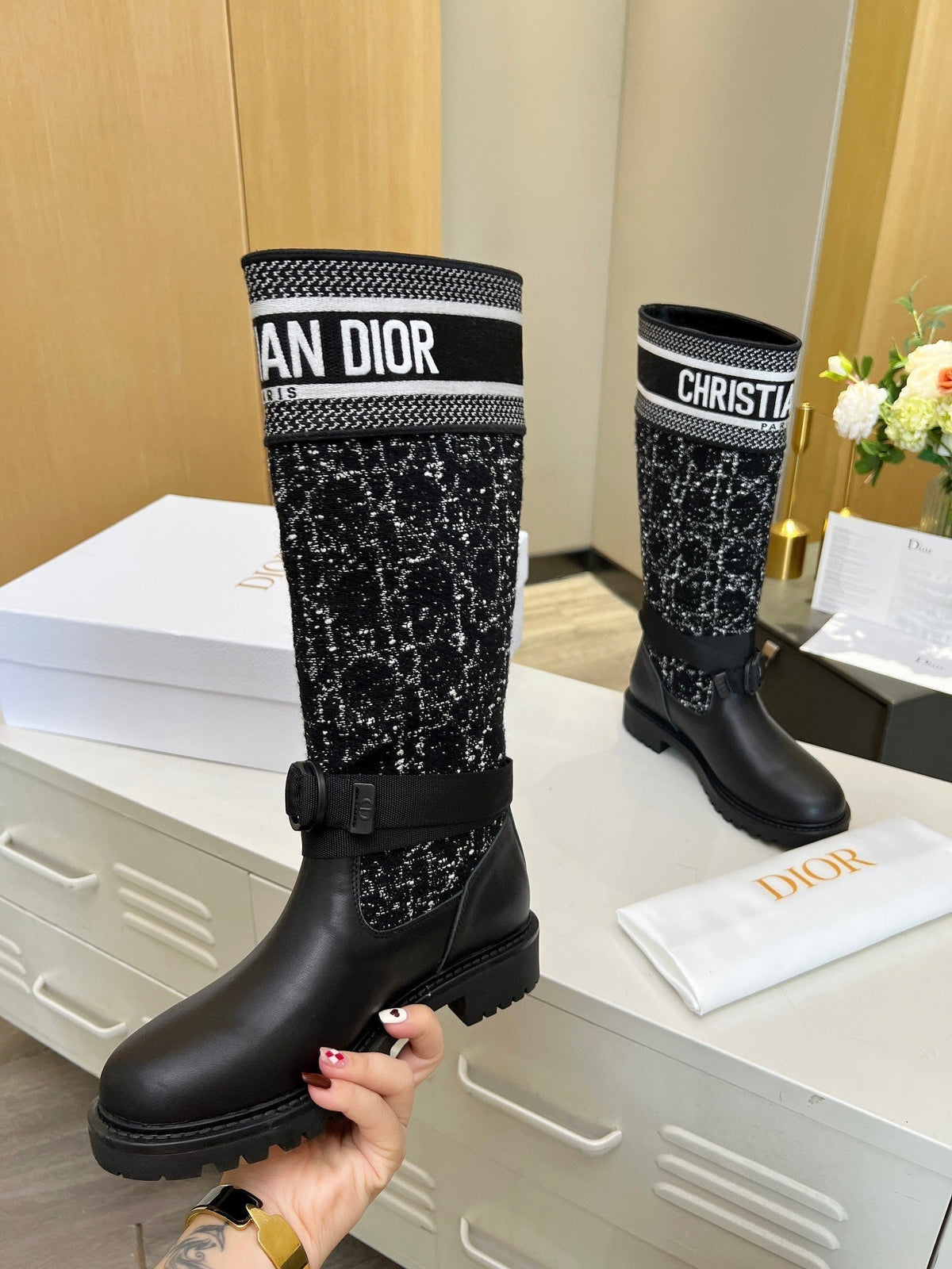 D-Major Boot In Black Denim Fabric And Lambskin 107716