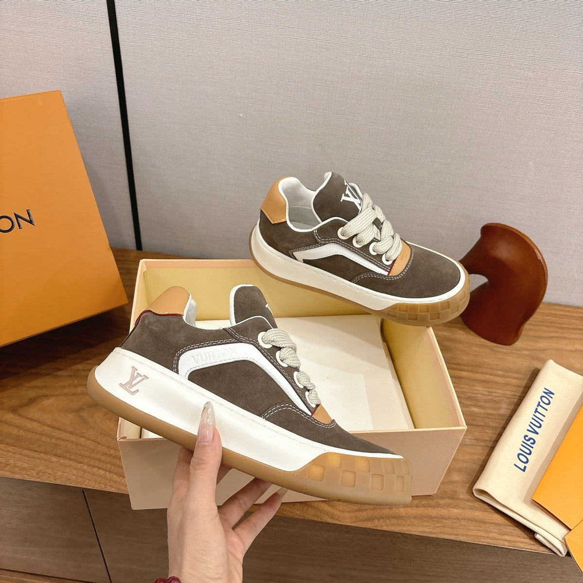 LV 2026 Tilted Sneaker Brown Suede Leather 594931