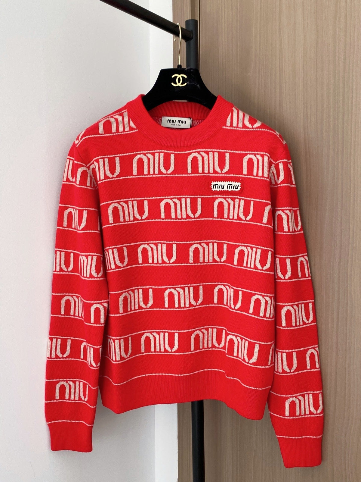 Miumiu 2025 Cardigan Red mix White Wool