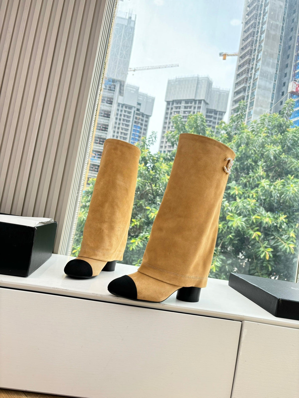 CC 25 High Boot Beige Suede Grosgrain 430340