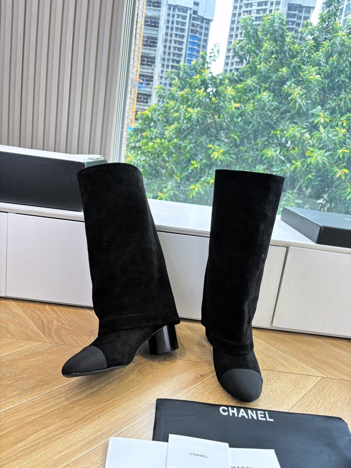CC 25 High Boot Black Suede Grosgrain 430341