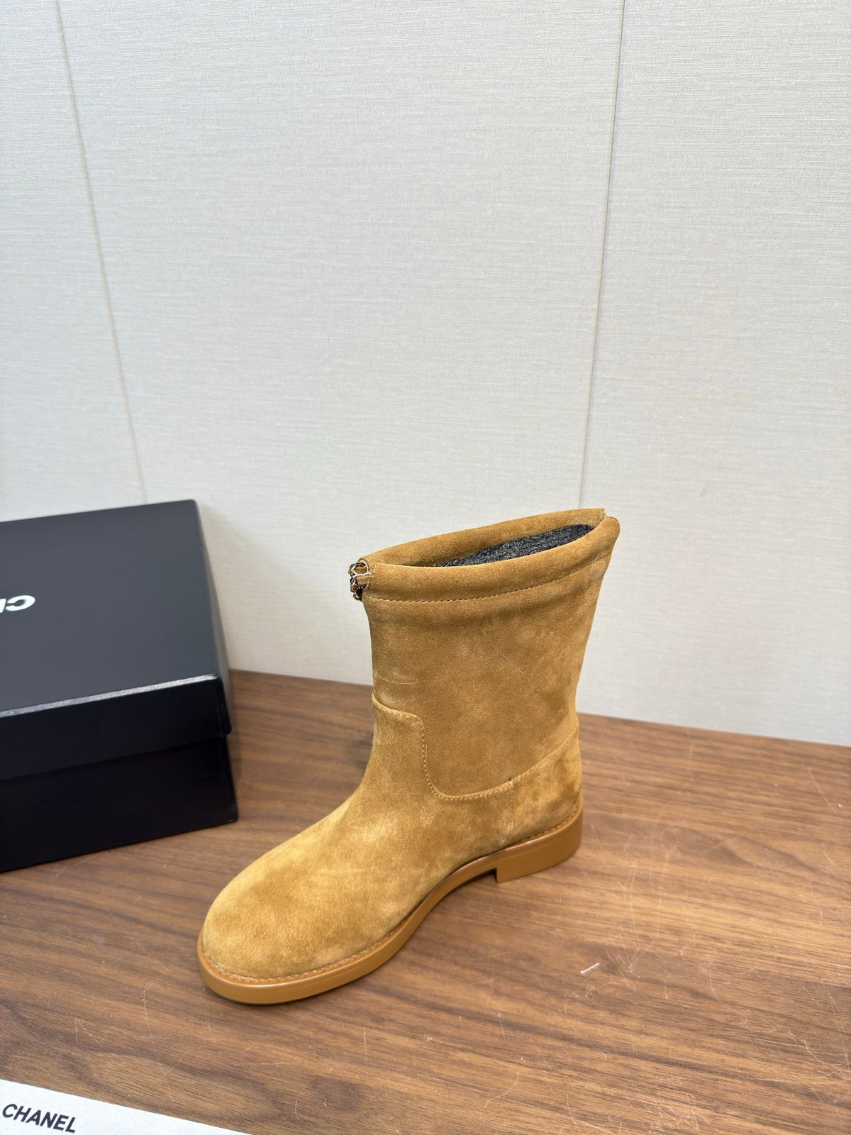 Chanel 25 Boot Camel Suede 465611