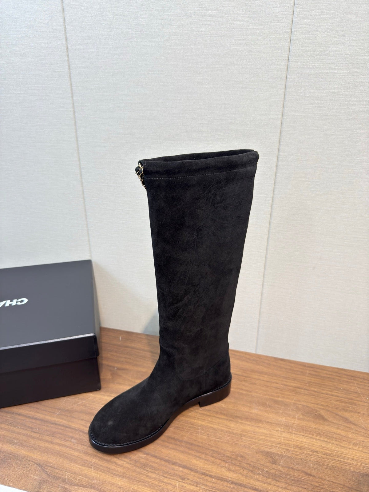 Chanel 25 Long Boot Black Suede 465615