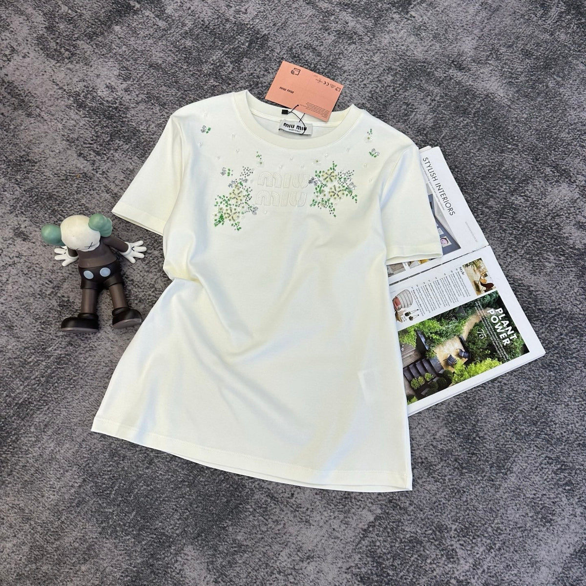 Miumiu 2026 Floral Embroidered Short-Sleeve T-Shirt Cotton 374766