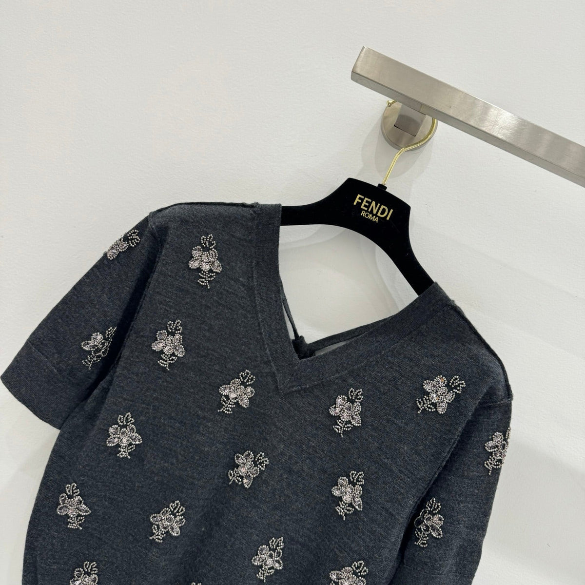 Fendi Wool Cropped sweater with crystal embroidery 229410