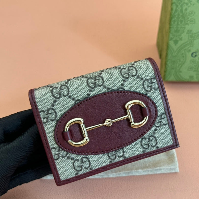 Gucci Horsebit 1995 Wallet Beige mix Rosso Ancora red Canvas 244277