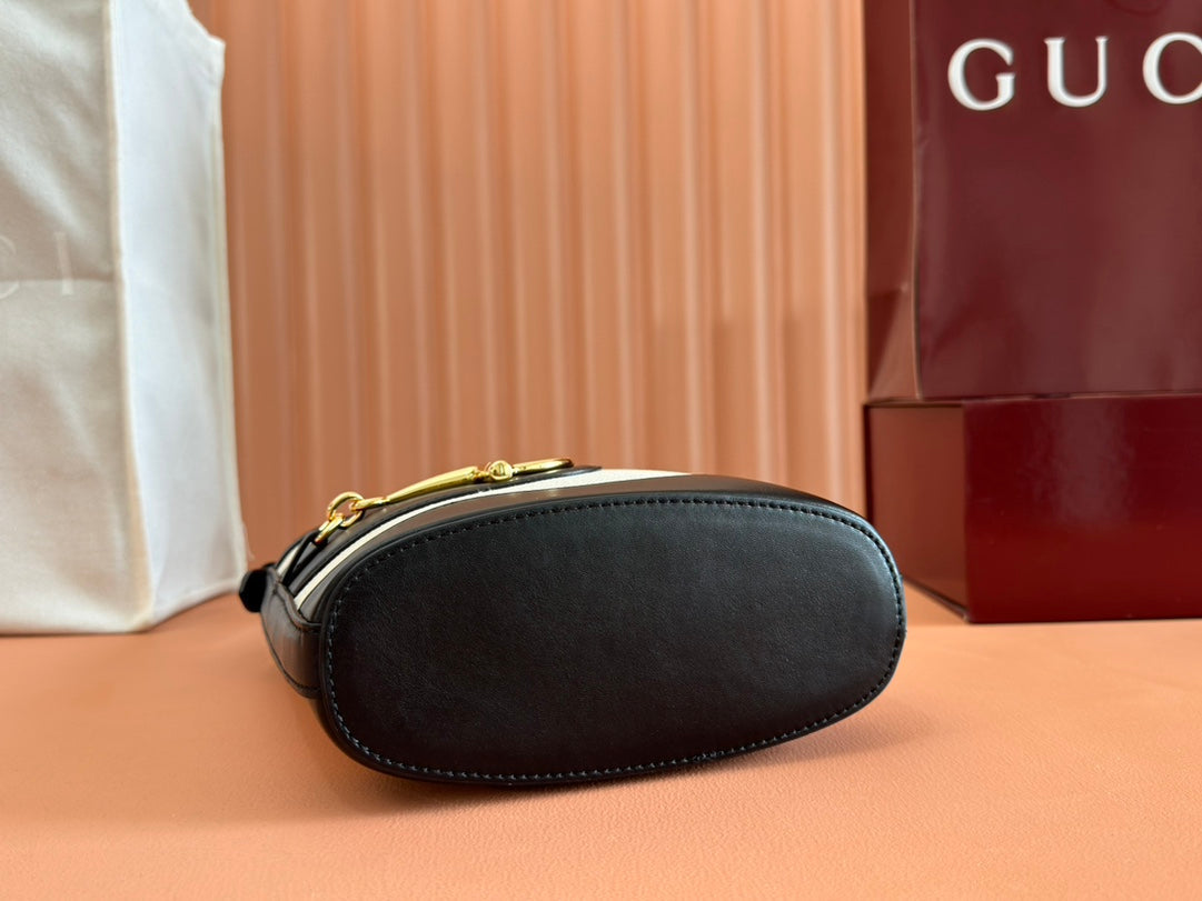 Gucci 73 Mini Bucket Bag Black White Leather Canvas 239679