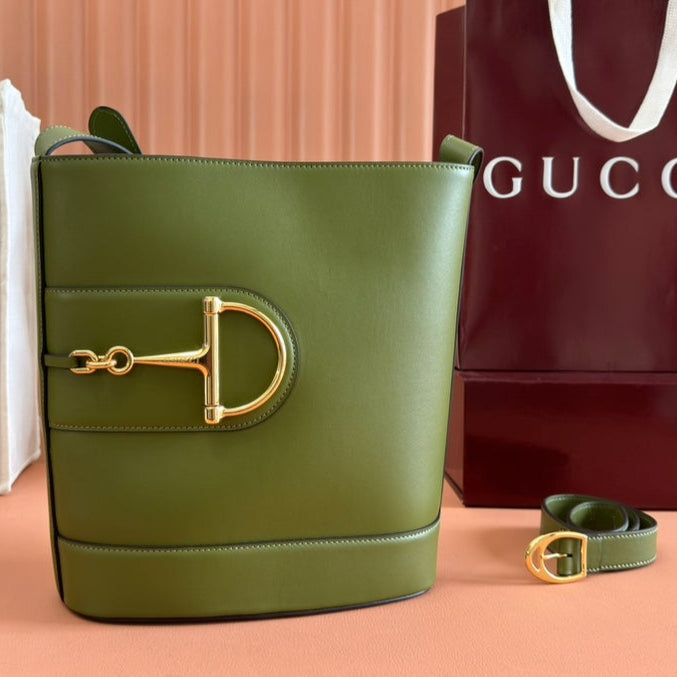 Gucci 73 Mini 27.5cm Bucket Bag Green Smooth Leather 244437