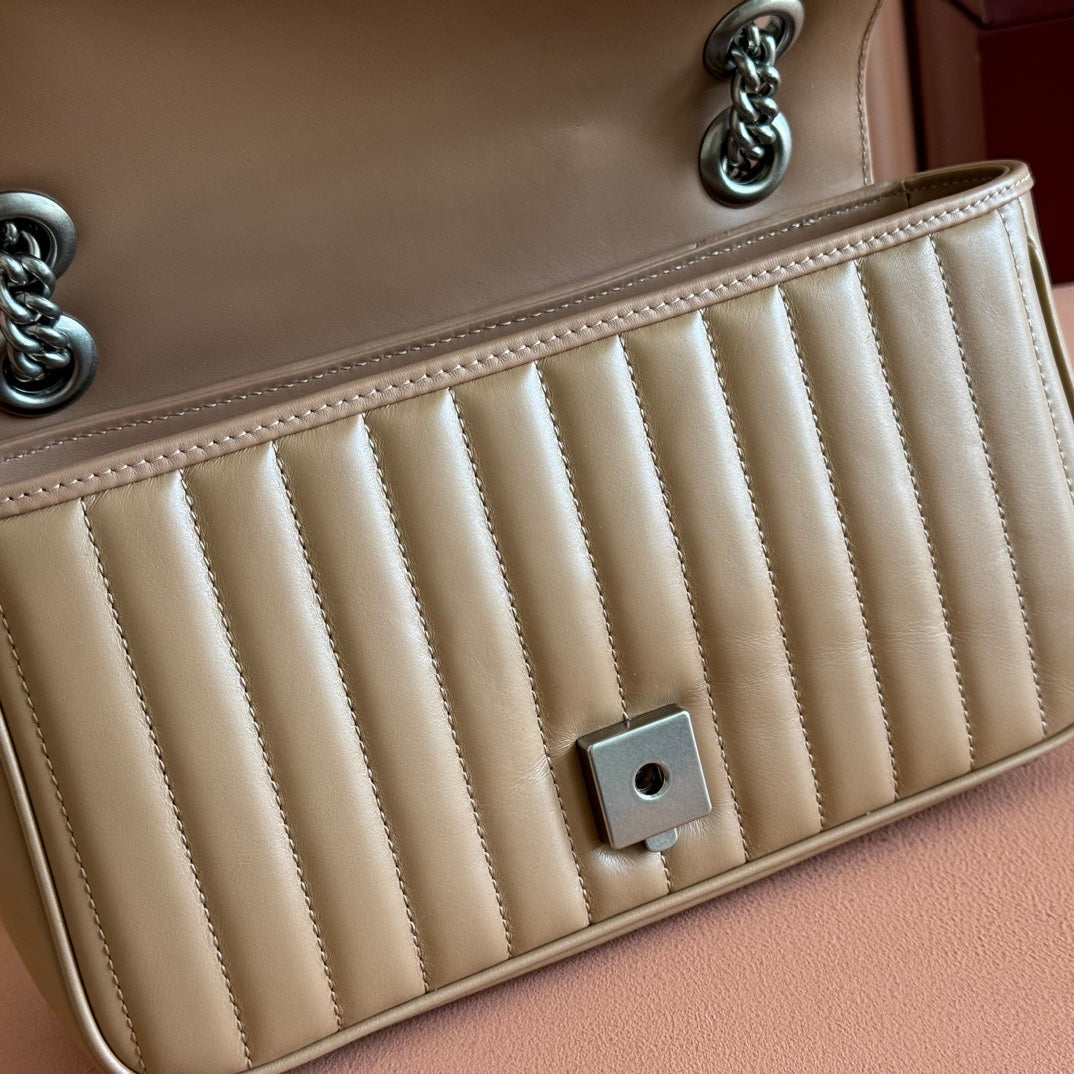 Gucci GG Marmont 26 Bag with Silver Hardware Beige Calfskin 248235