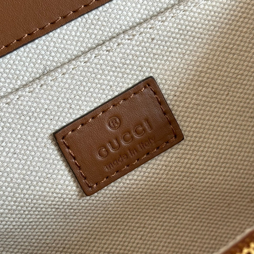 Gucci GO Small Shoulder Bag Brown mix Ebony Leather Canvas 248115