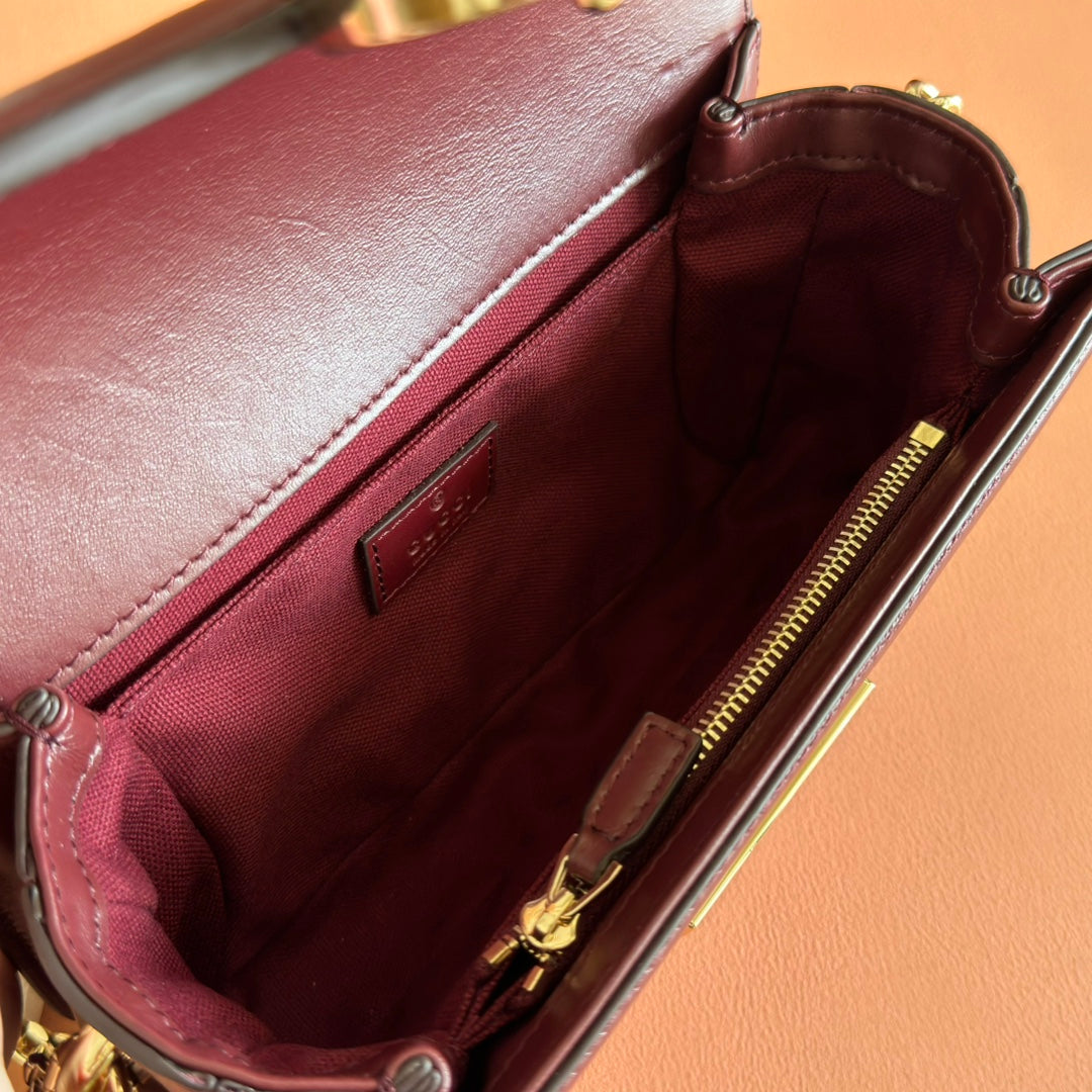 Gucci GO Small Shoulder Bag Burgundy Leather Canvas 248114