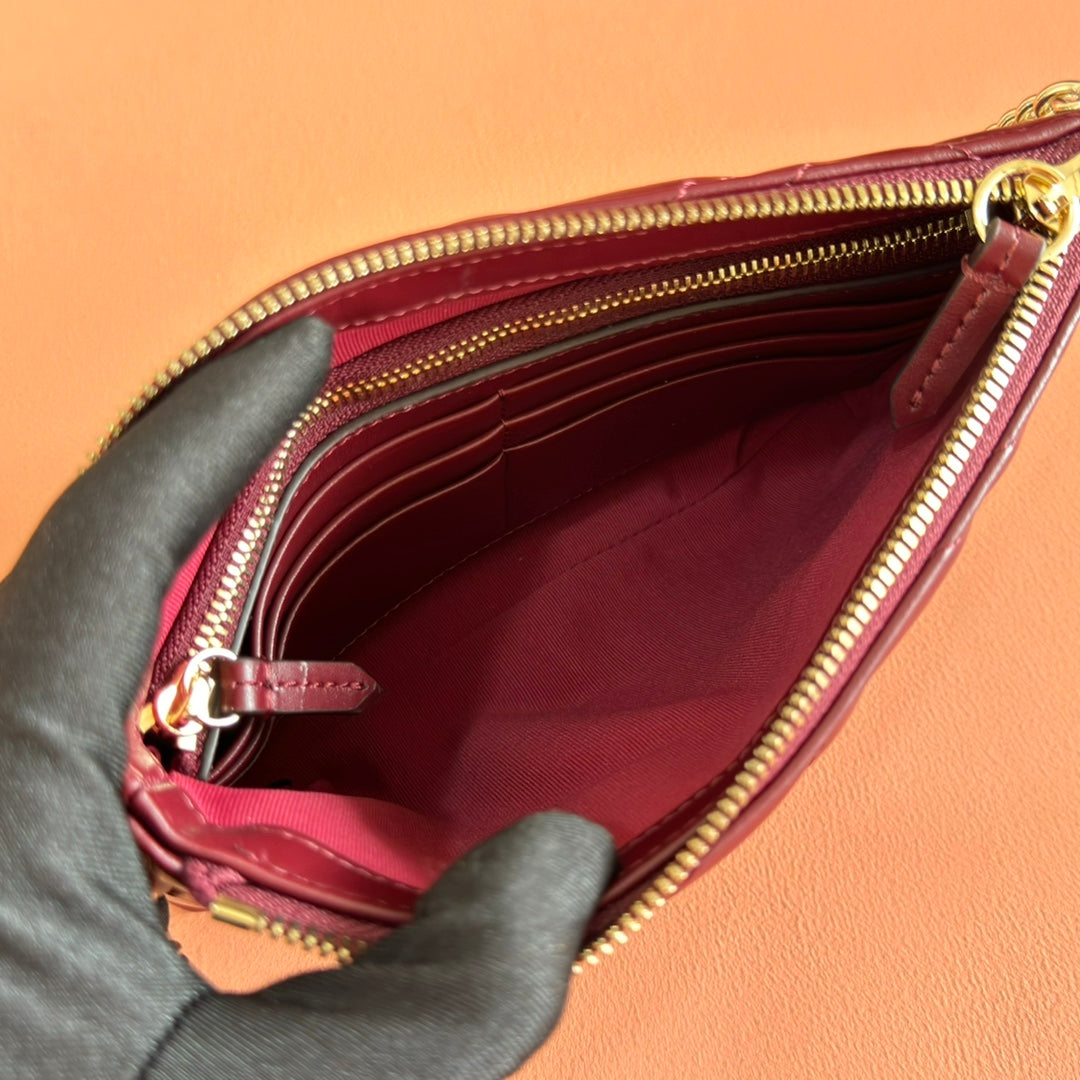 GG Marmont Pochette With Chain Rosso Ancora Red Cowhide 255062