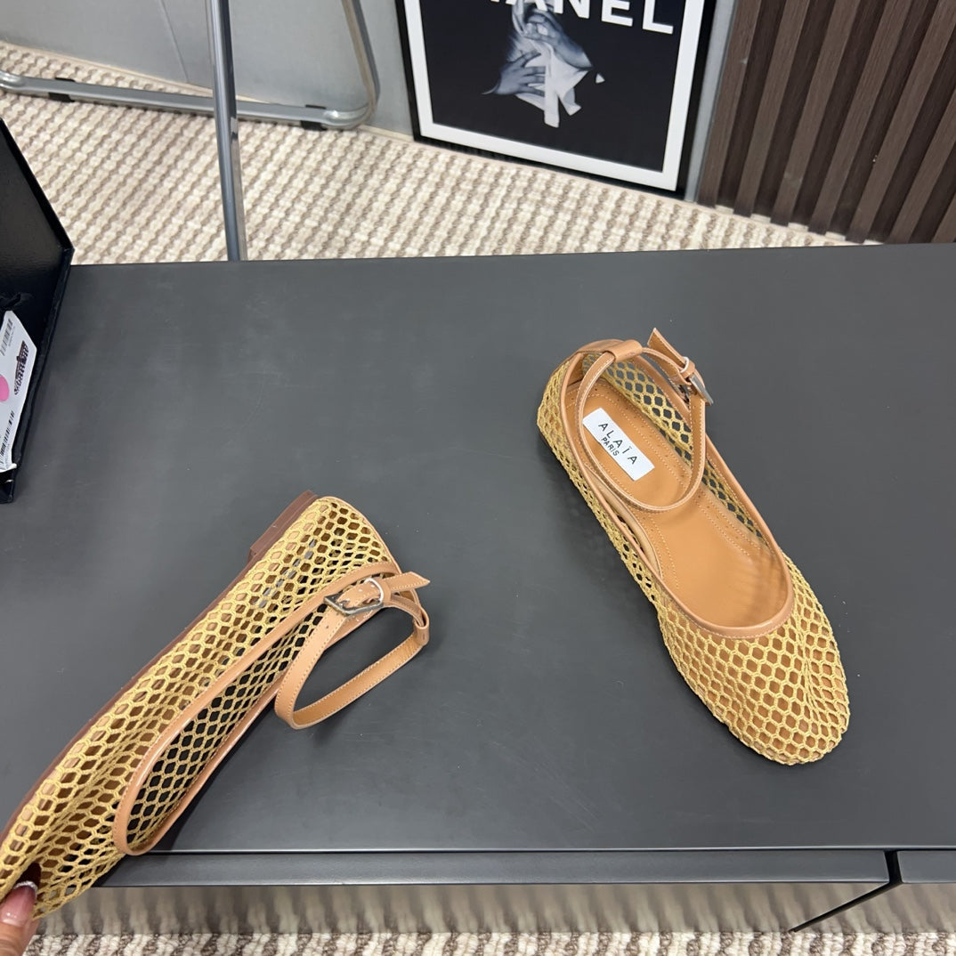 Alaila Mary Jane In Dark Yellow Mesh Fabric 996077