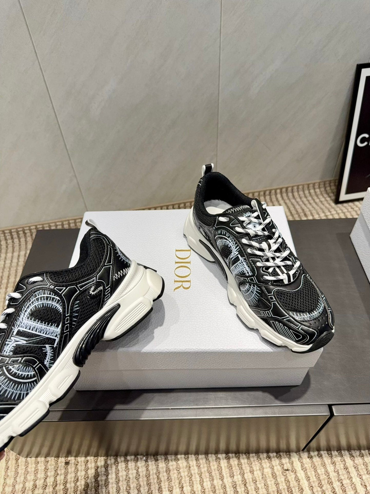 CD platform casual sneaker black white suede mesh 539674
