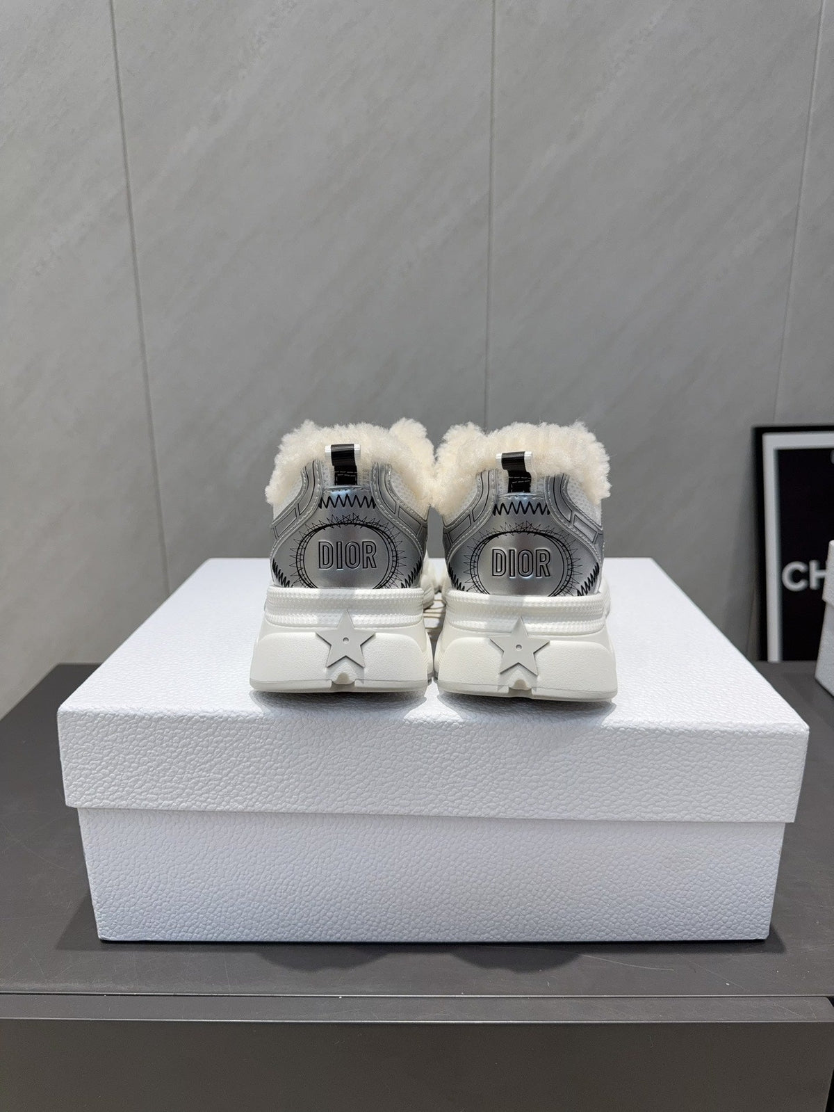 CD platform casual sneaker white sliver wool suede mesh 539676