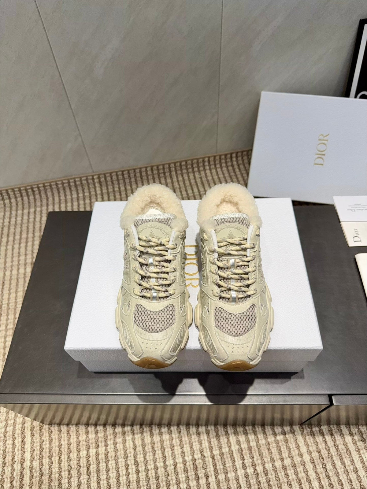 CD platform casual sneaker cream wool suede mesh 539683