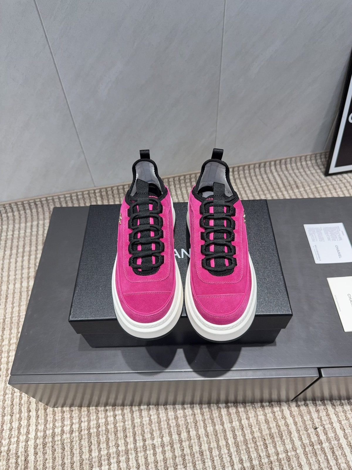 Chanel 25 Sneaker Pink White Black Suede 540278