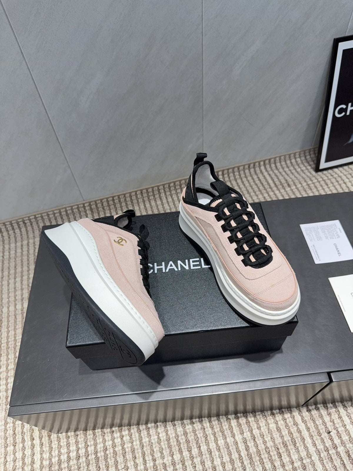 Chanel 25 Sneaker Light Pink White Black Suede 540280