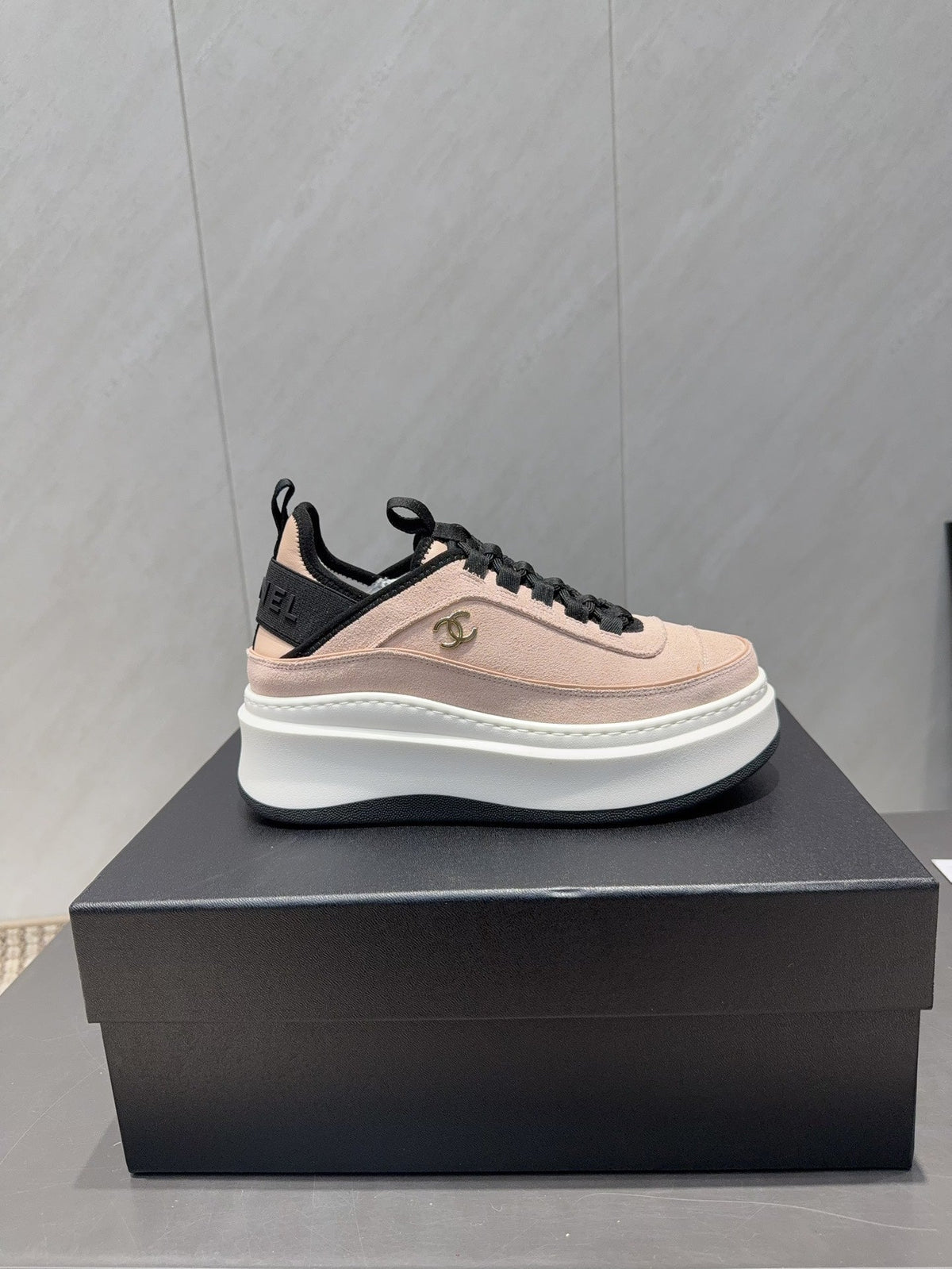 Chanel 25 Sneaker Light Pink White Black Suede 540280