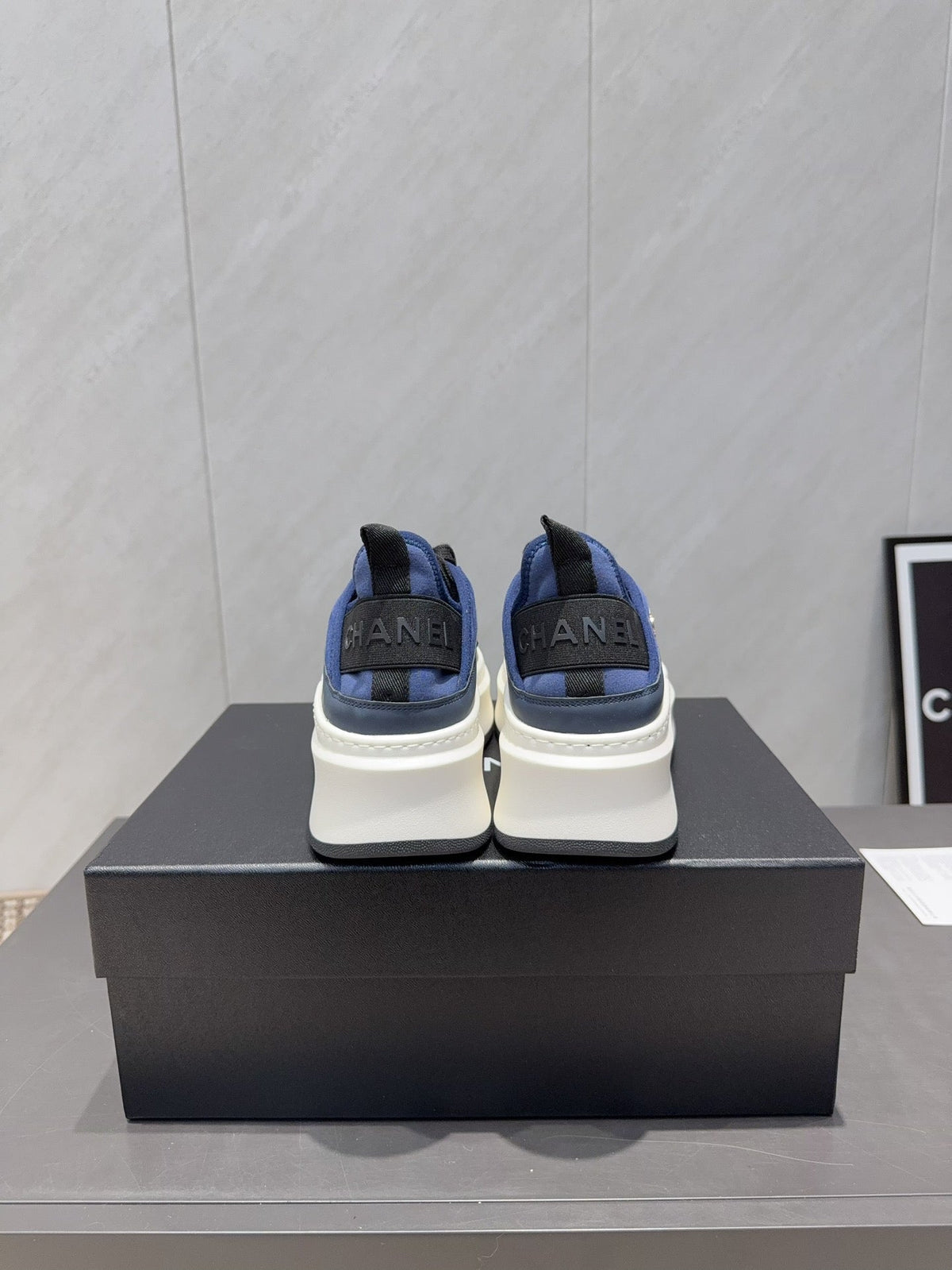Chanel 25 Sneaker Blue White Black Suede Sheepskin 540286