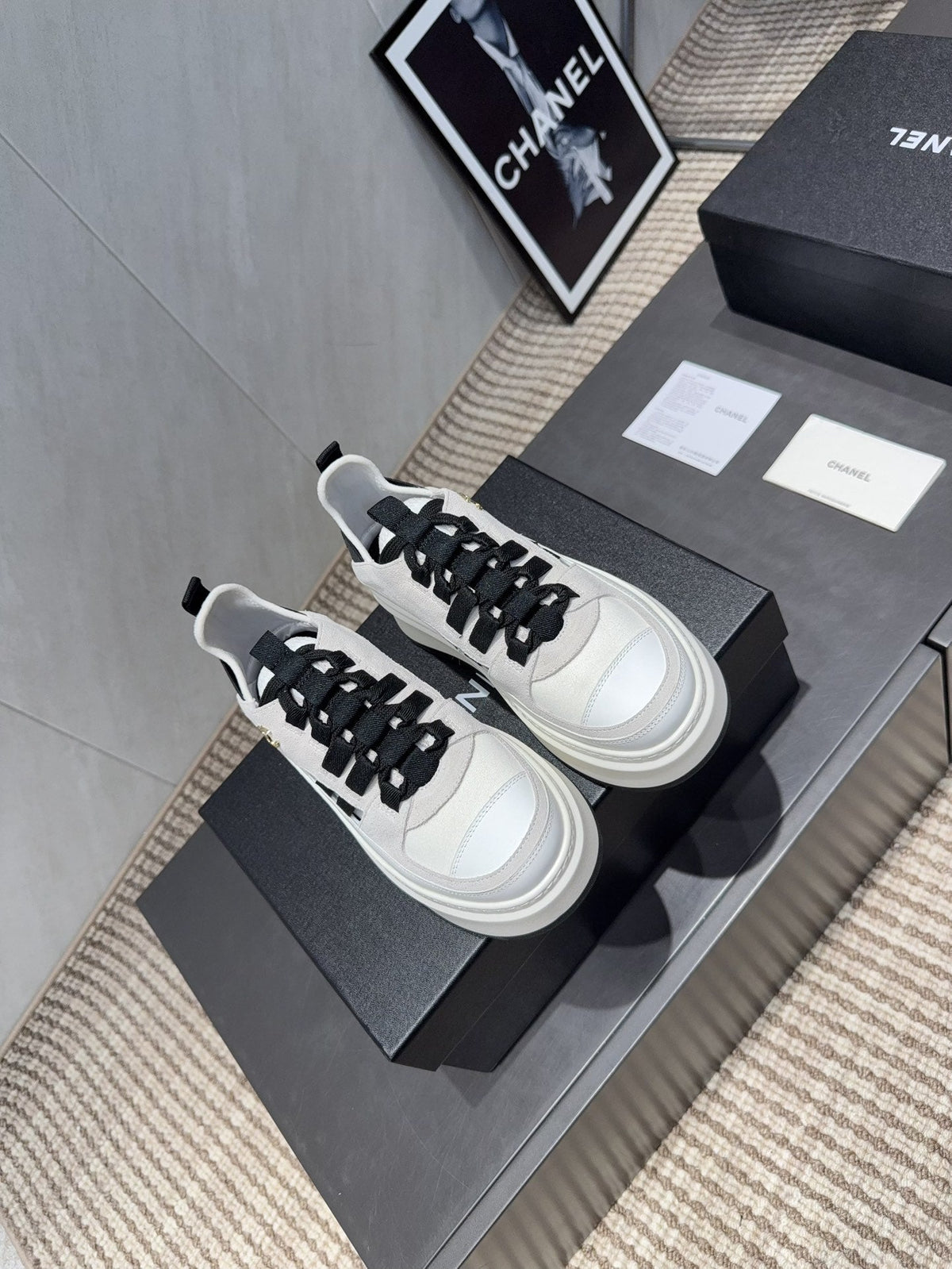 Chanel 25 Sneaker  Black White Suede 540306