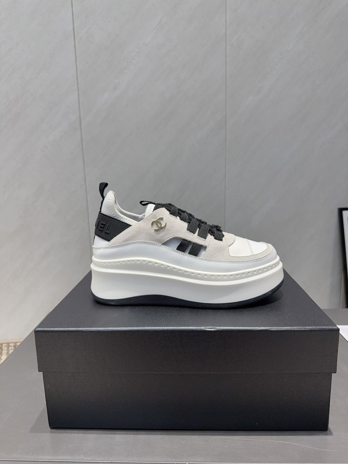 Chanel 25 Sneaker  Black White Suede 540306