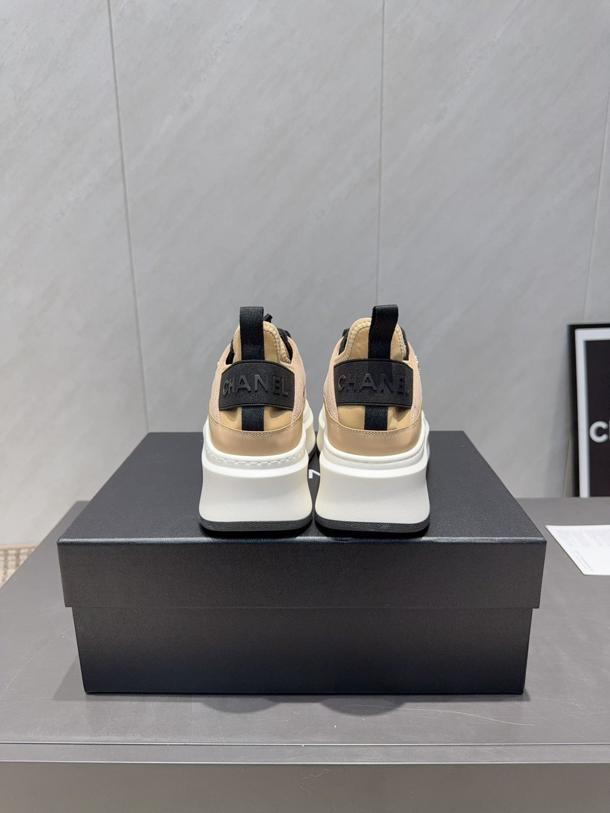 Chanel 25 Sneaker Beige Black White Suede 540307