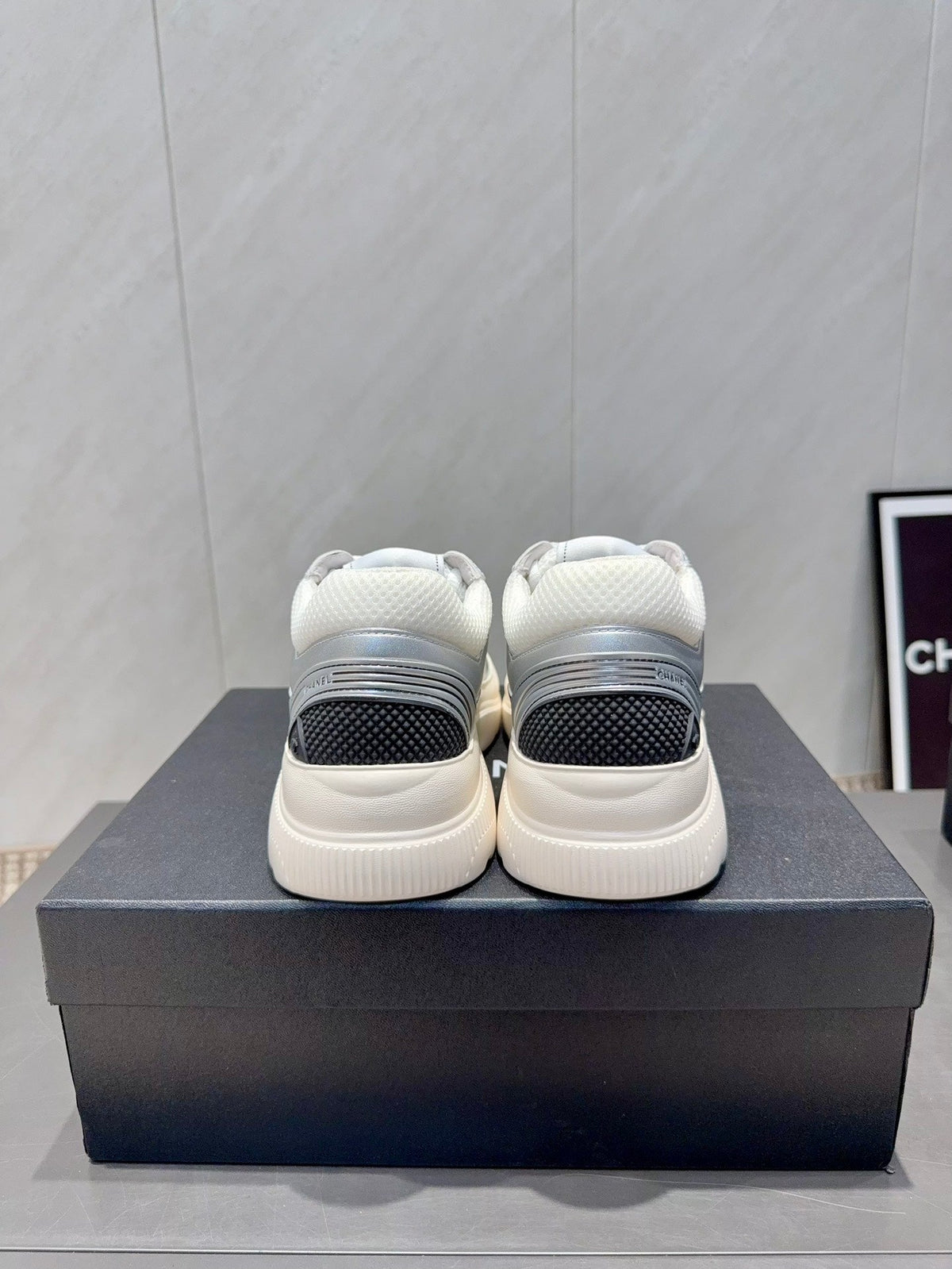 Chanel 25 Sneaker White Blue Silver Mesh Leather 540310