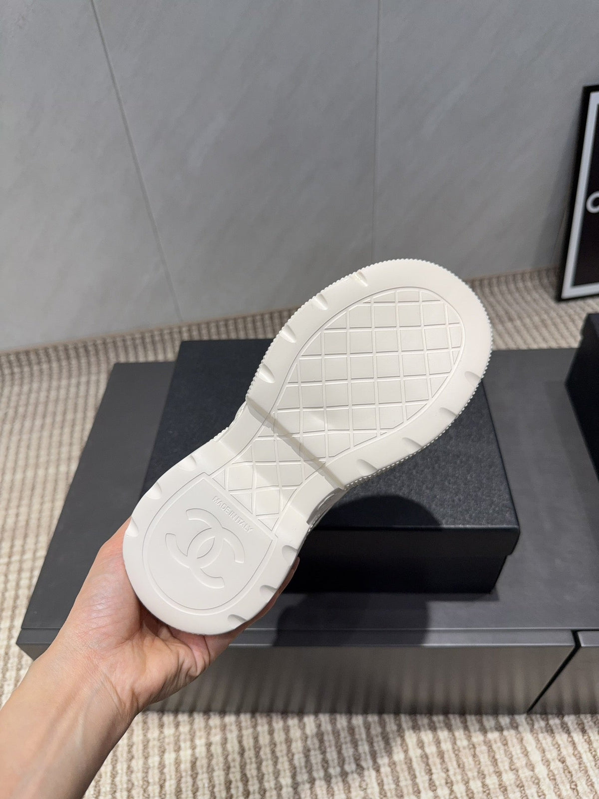 Chanel 25 Sneaker White Blue Silver Mesh Leather 540310