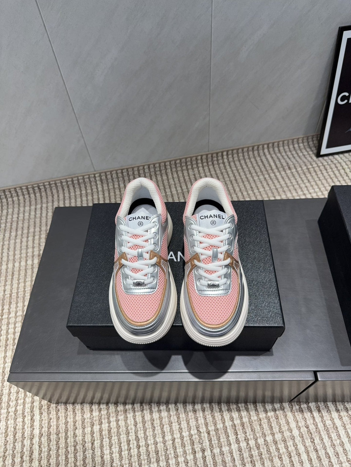 Chanel 25 Sneaker White Pink Silver Mesh Leather 540311