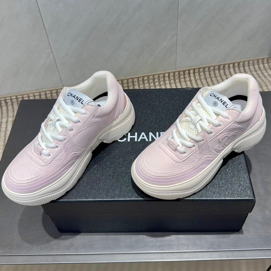 Chanel 25 Sneaker Pink White Mesh Fabric 540319
