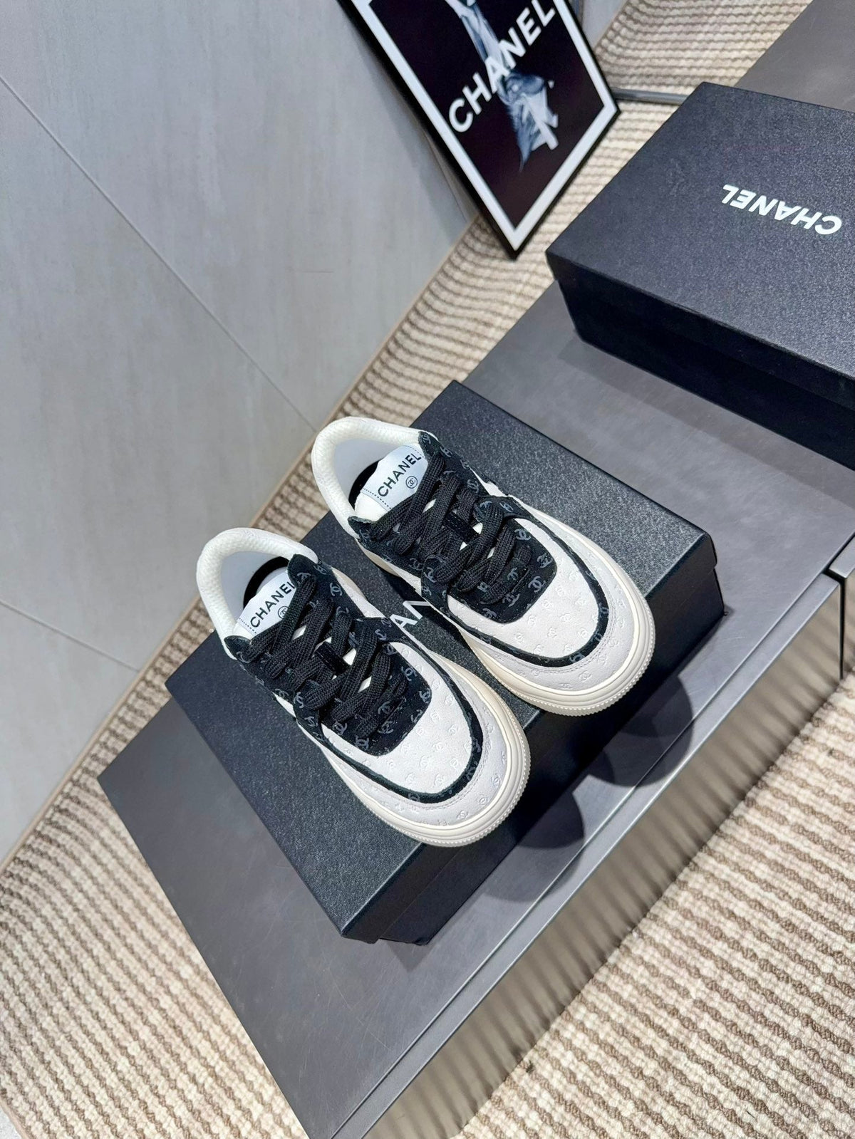 Chanel 25 Sneaker Black White Suede 540329