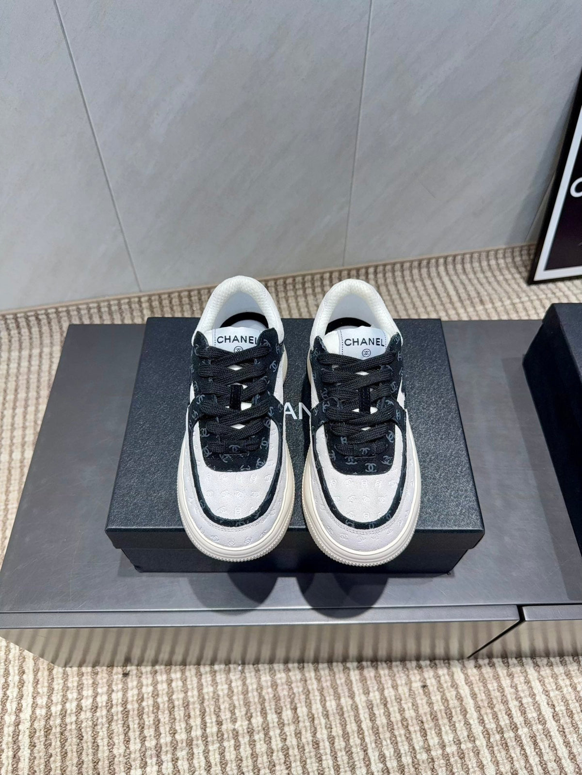 Chanel 25 Sneaker Black White Suede 540329