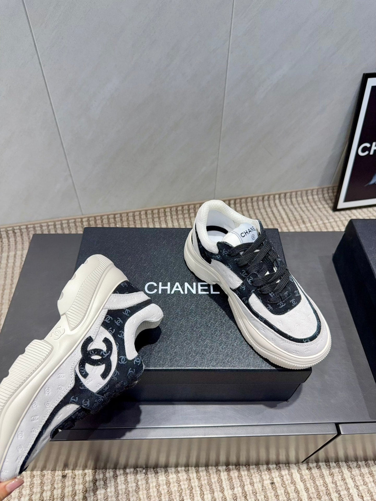 Chanel 25 Sneaker Black White Suede 540329