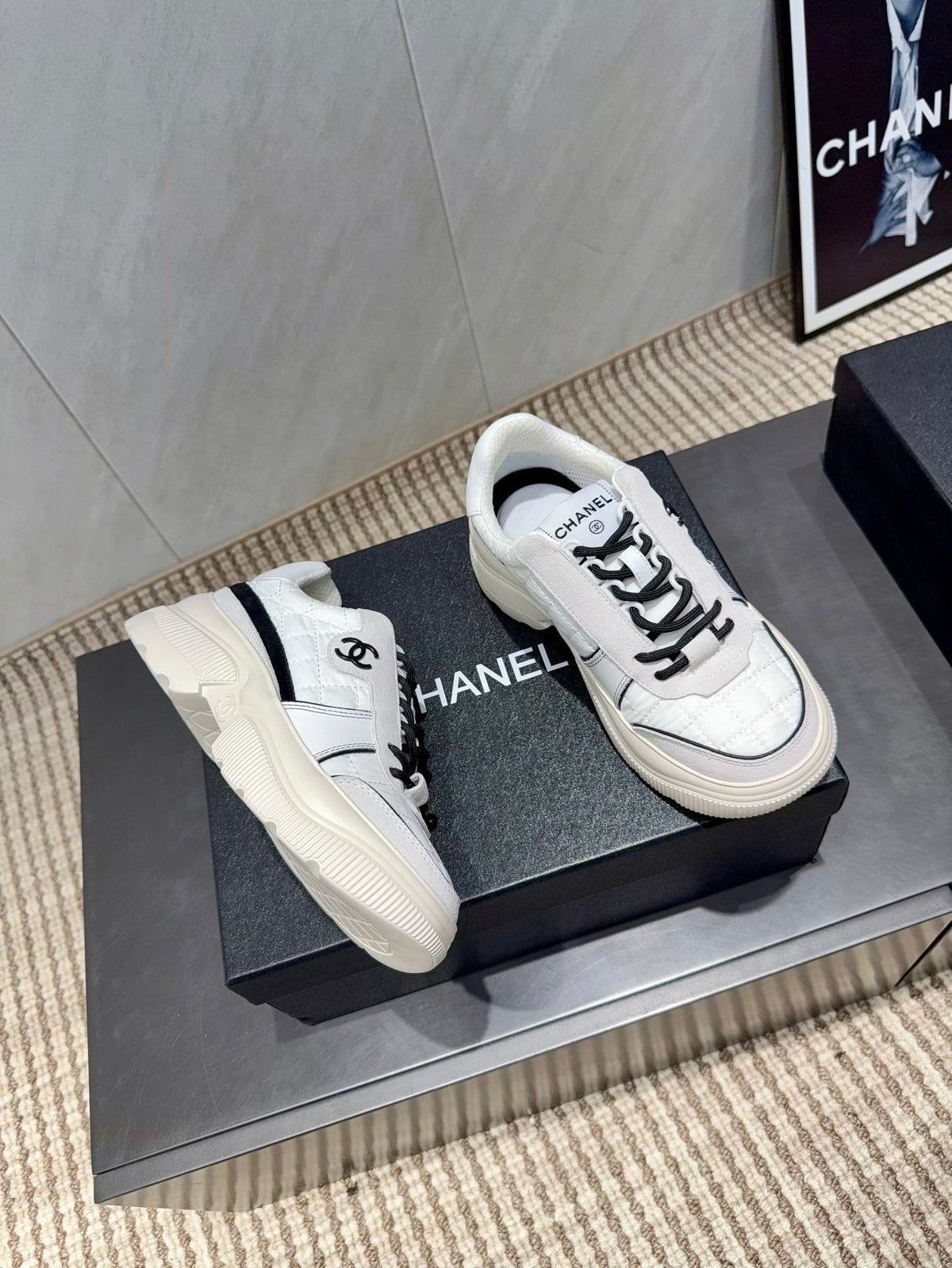 Chanel 25 Sneaker Ivory White Suede Fabric 540331