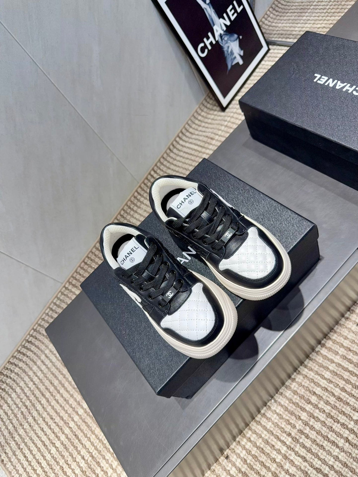 Chanel 25 Sneaker Ivory Black White Suede Fabric 540333
