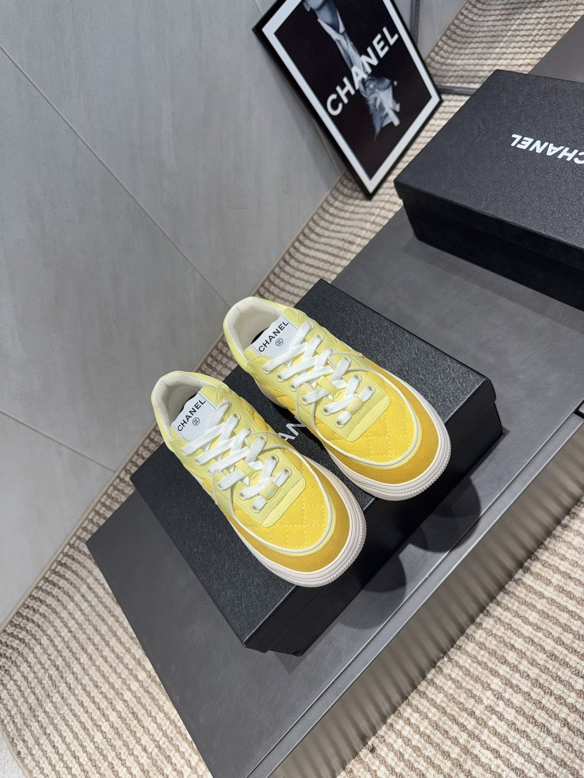 Chanel 25 Sneaker Yellow White Suede Cowhide 540336