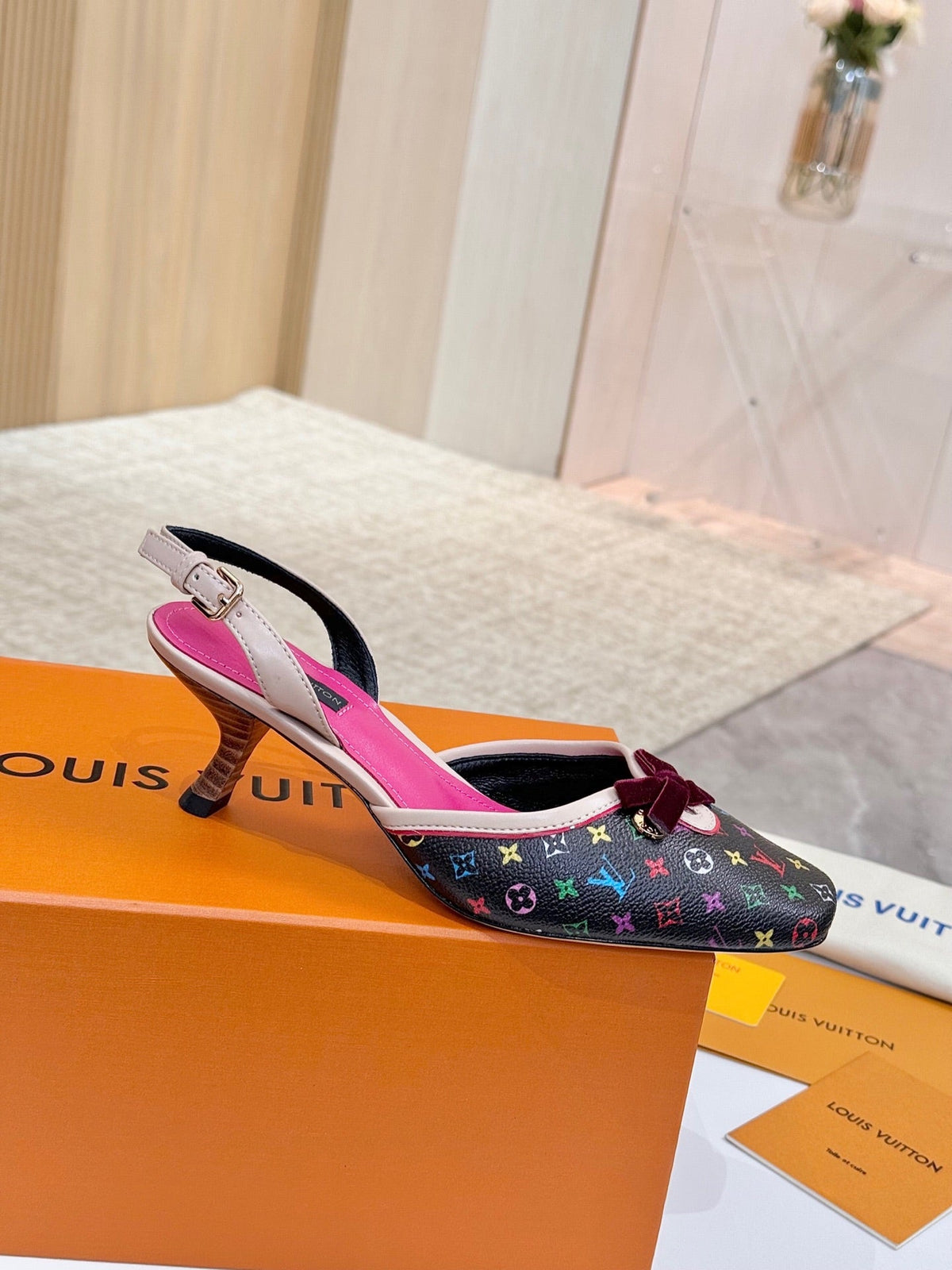 LV 26ss Slingback 60 Black Pink Multicolor Cowhide 664898