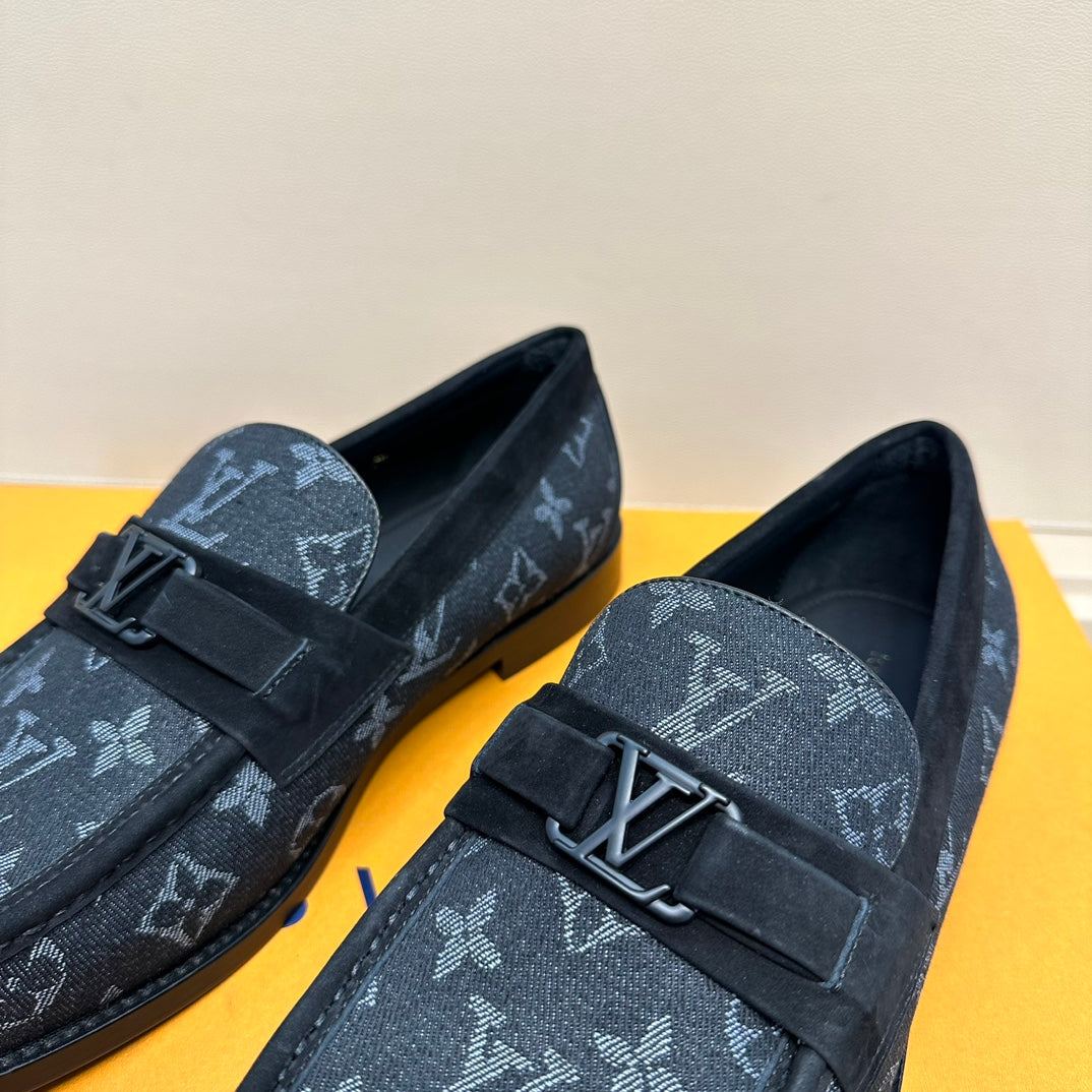 LV MAJOR LOAFERS IN BLACK MONOGRAM DENIM