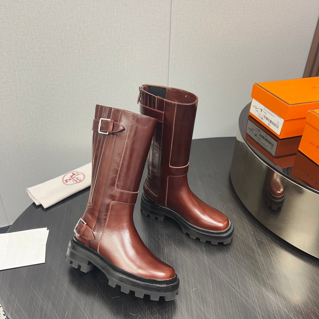 HM Jaimy High Boot 30mm In Red Brown Cowhide  952469
