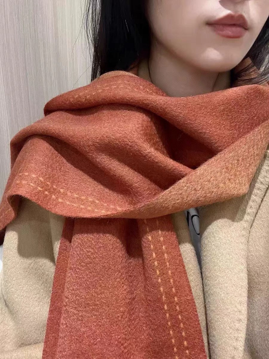 Scarf 200 CM In Brown Orange Cashmere
