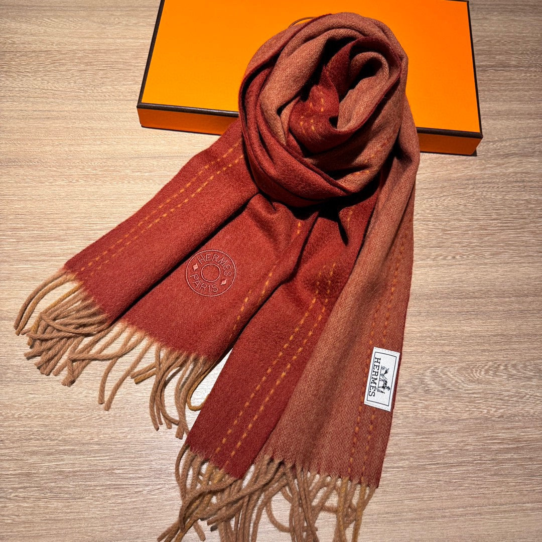 Scarf 200 CM In Brown Orange Cashmere