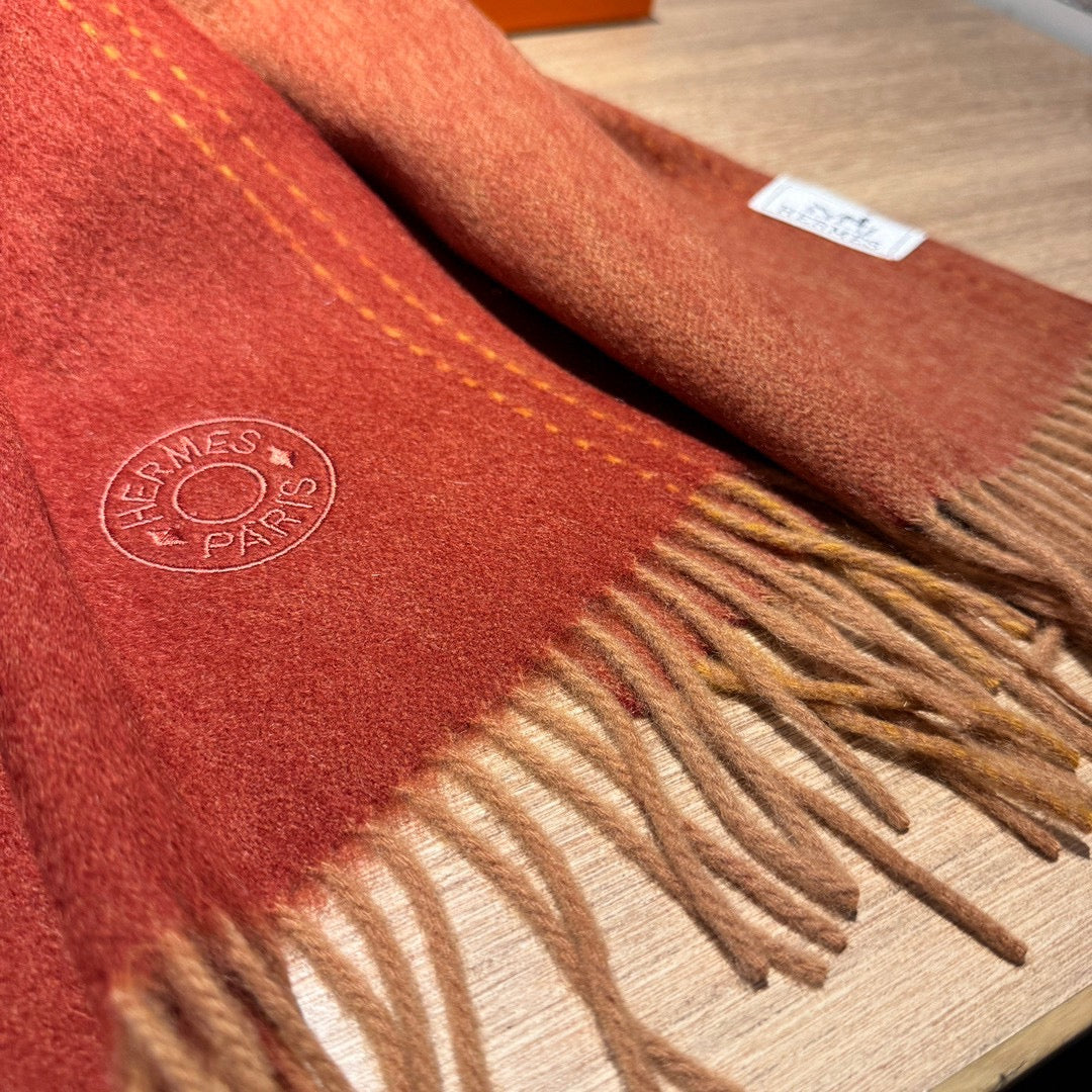 Scarf 200 CM In Brown Orange Cashmere