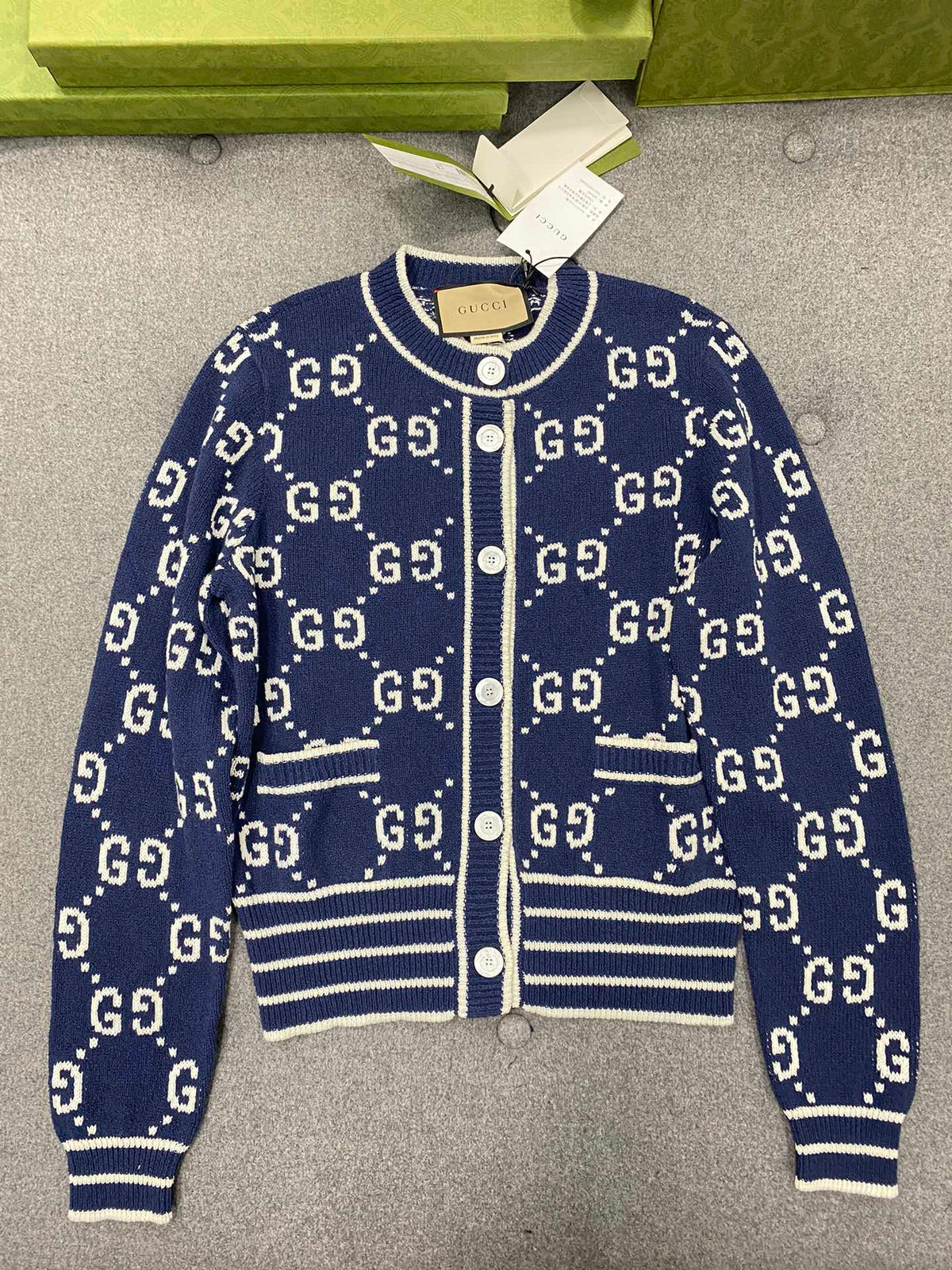 GG 25 Cardigan Navy Blue Jacquard 0039